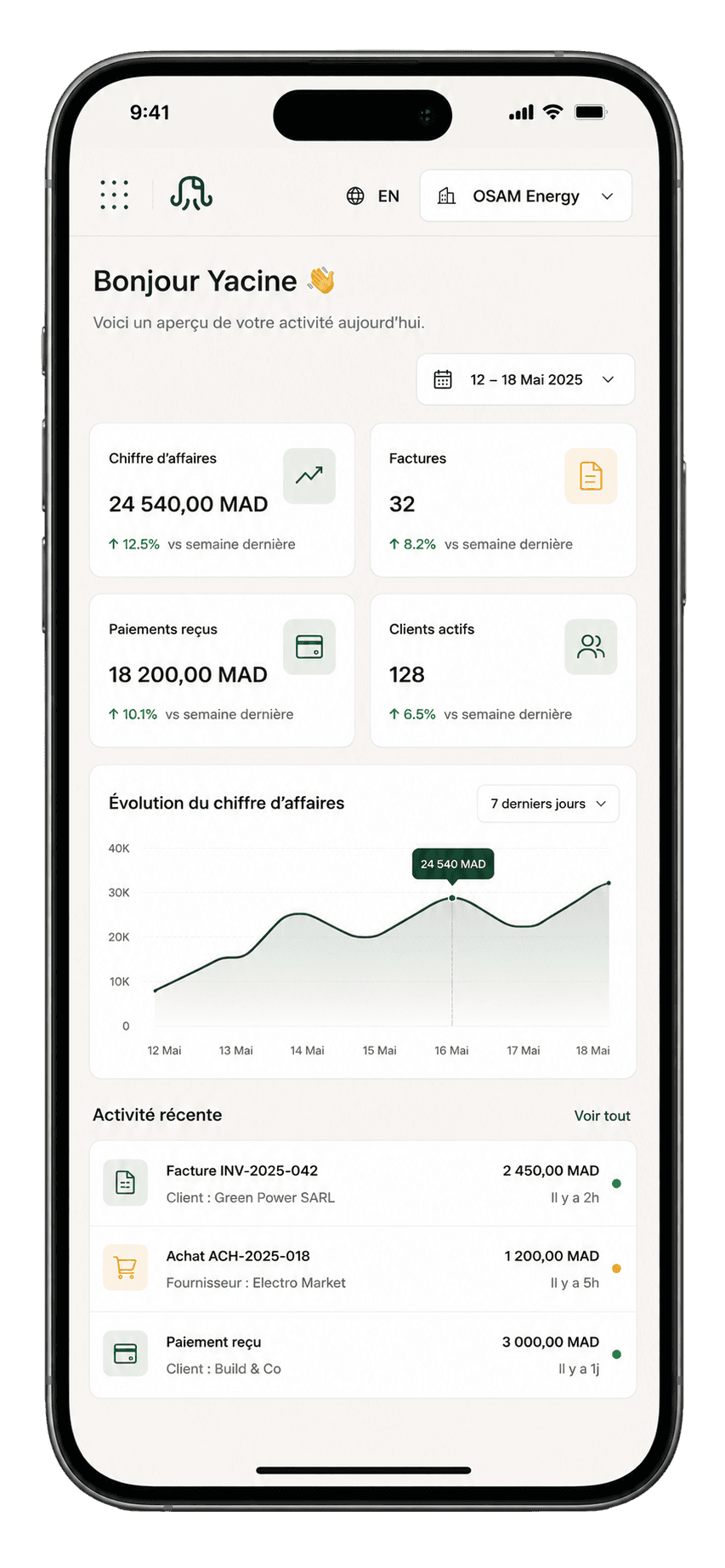 Aperçu de l’application mobile invocto